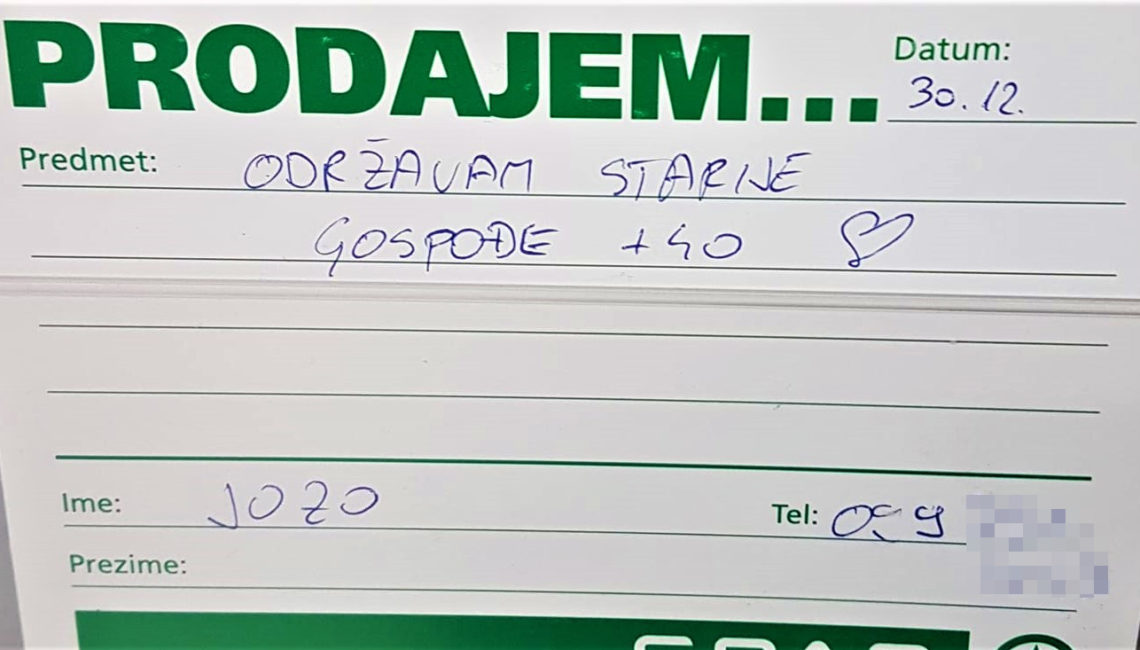 Oglas koji je Jozo ostavio u trgovačkom centru u Koprivnici