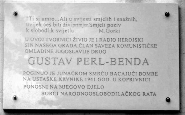 Gustav Perl Benda, uništena spomen ploča u Bjelovaru